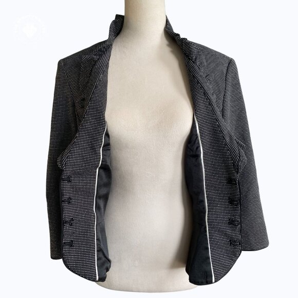 White House Black Market Polka Dot Peplum Blazer Ruffle Collar Size 12 - Picture 8 of 12